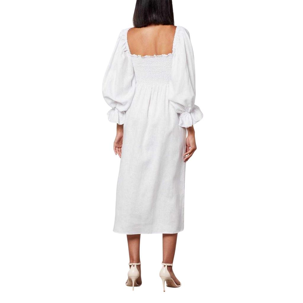 Sleeper Womens/Ladies Linen Blend Puff Sleeve Midi Dress