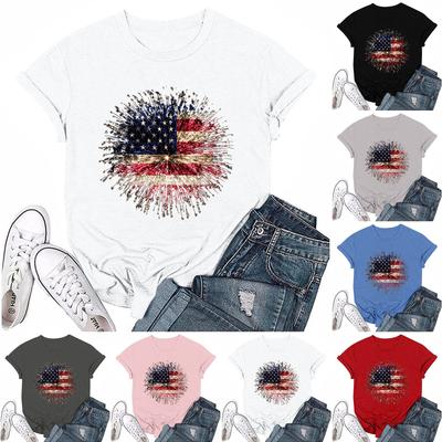 Adults Casual Daily Round Neck Independence Day  Printed Short Sleeved T-shirt Letter Top