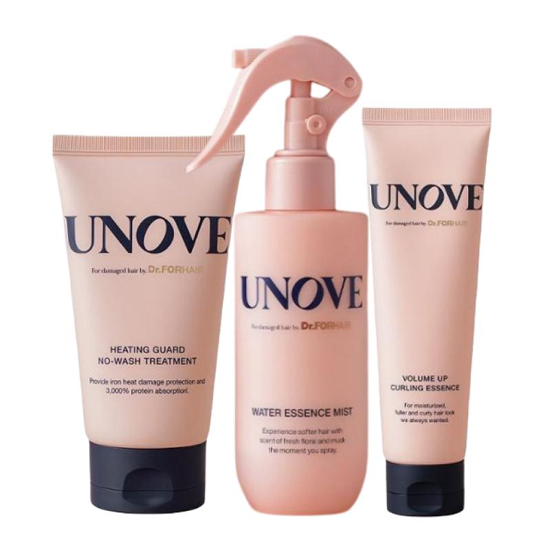 UNOVE 3-Step Styling Set (Heating Guard No Wash Treatment 147ml + Water Essence Mist 200ml + Volume Up Curling Essence 147ml)
