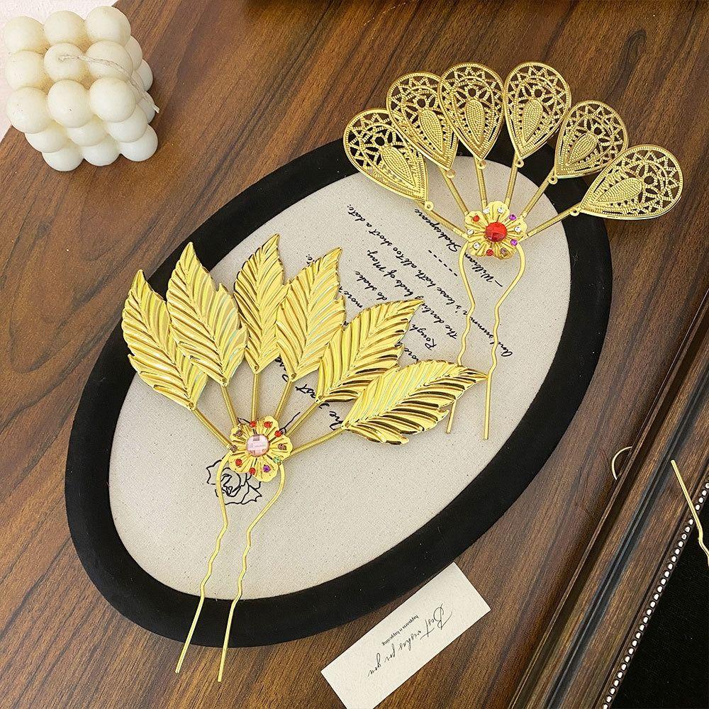 

Ancient Thai Hair Sticks Flower Gold Hair Fork Antique U-shaped Hairpin Women Style 4