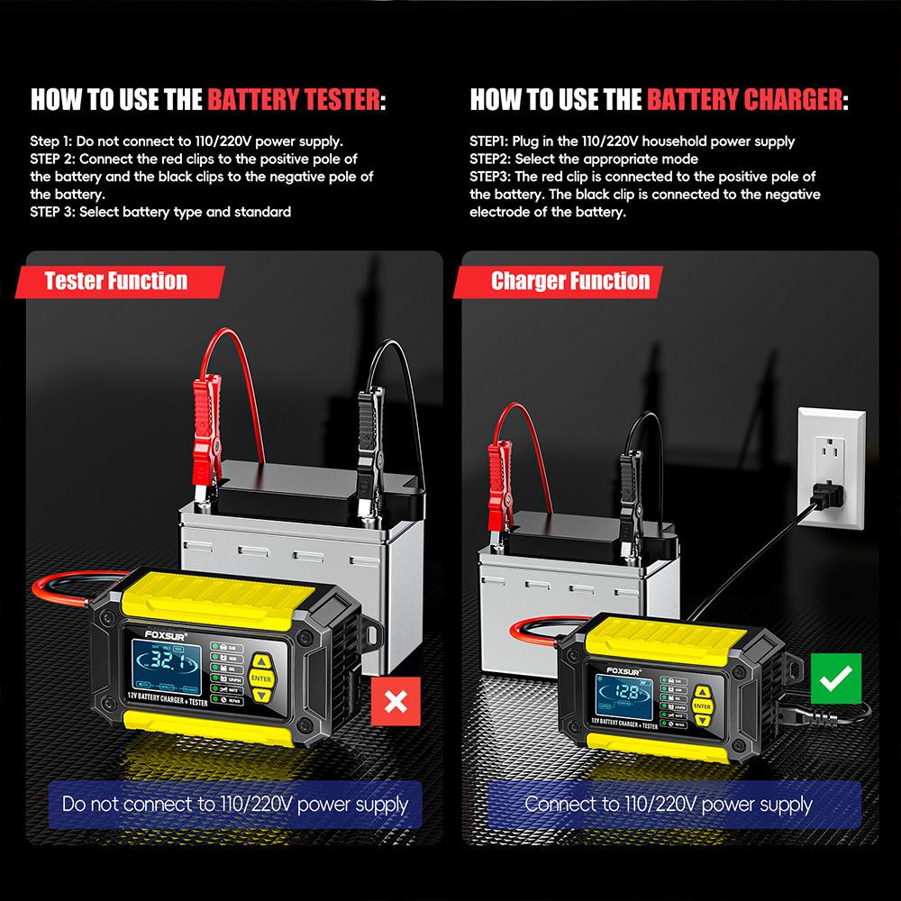 2-in-1 Intelligentes Auto-Batterieladegerät Systemtester Auto Motorrad Batterieanalysator Für Blei-Säure AGM GEL Lithium LiFePo4 Batterien
