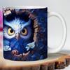 3D Owl, Ceramic Coffee Mug, Tea Cup, New Hole Wall, Cute Hole Wall