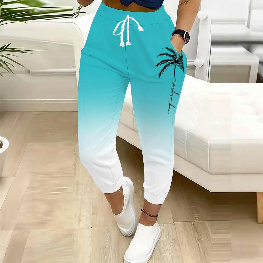 Women Plus Size Cartoon Printed Drawstring Waist Side Pockets Cuffed Ankle Jogger Pants