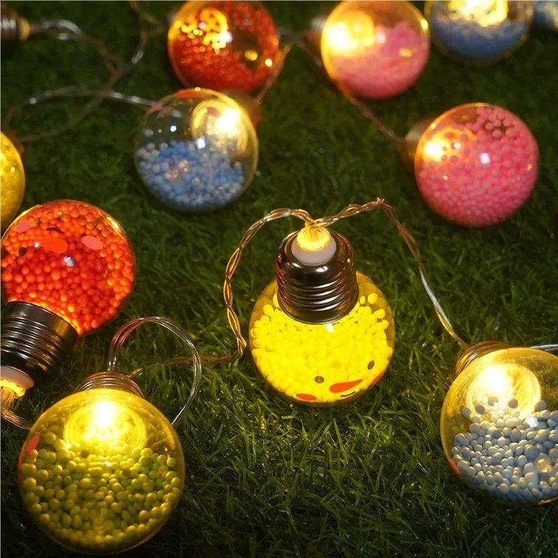 59.06inch 10LED Fairy Lights Battery Powered Colorful Bulb Ball String Lights Smiling Christmas Tree Decoration Lamp