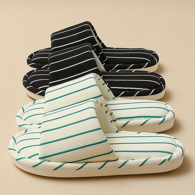 Fashion Japanese Style Striped Home Slippers for Women Lightweight Non Slip Indoor Slippers Woman Soft Comfortable Couple Bedroom Slides