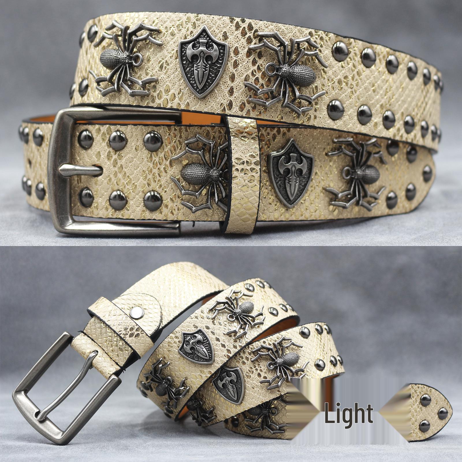 Original Punk Skull Rivet Leather Belt with Snake Print for Men & Women - 7 Colors 105cm