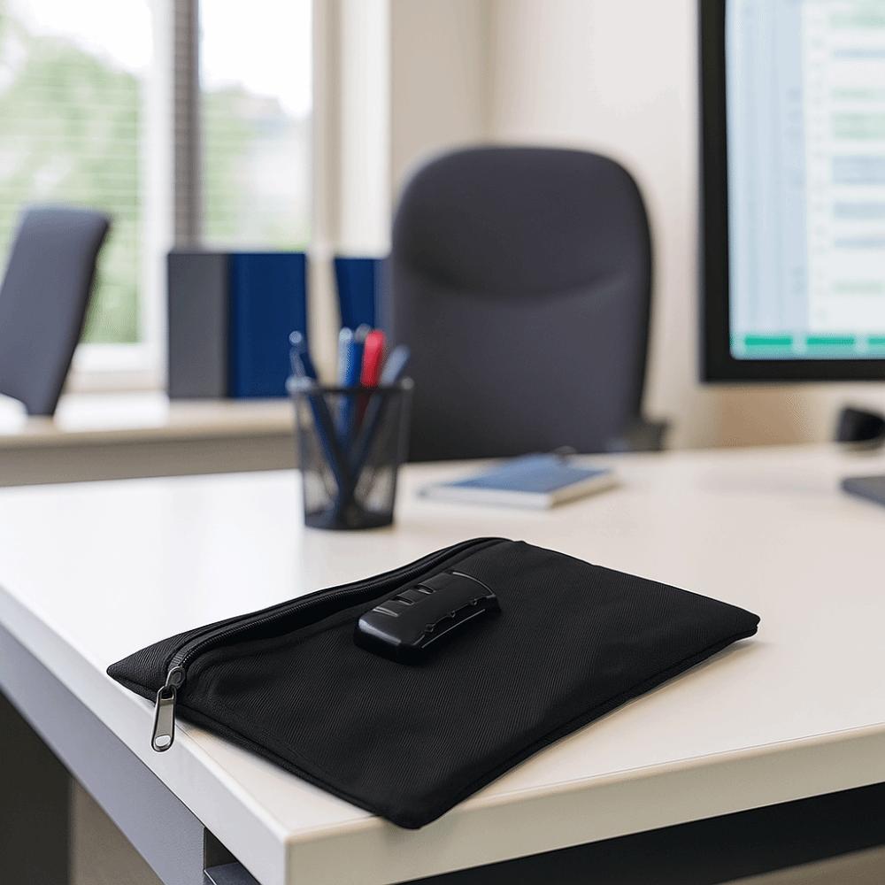 Canvas Portable Locking Pouch Zip Closure Security Document Bag Money Bag with Lock  Home