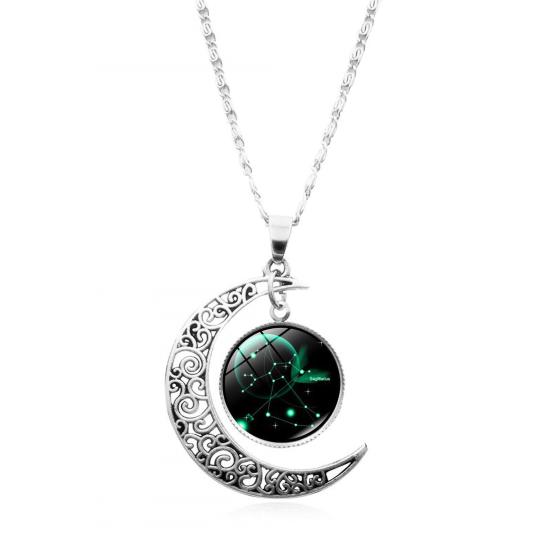 12 Constellation Half Moon Zodiac Sign Astrology Horoscope Pendant Necklace