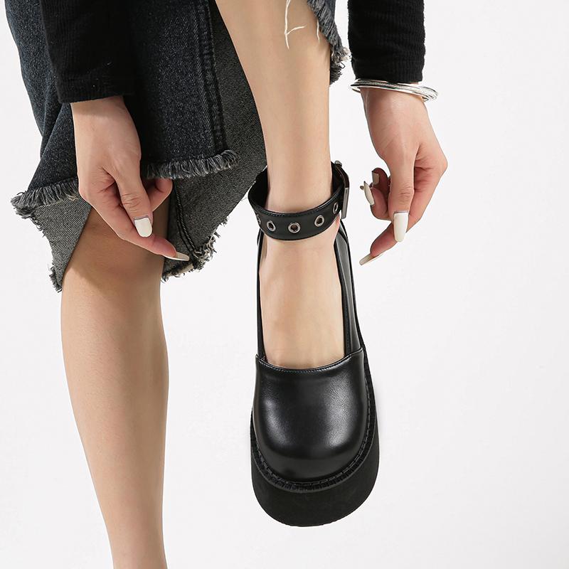 Fashion Classic Female Loafers Shoes New Autumn Thick Heels Patent Leather Buckle Pumps Retro Girls Platform High-Heeled Shoes for Women