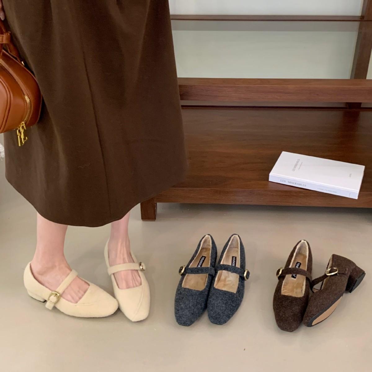 

2025 new small square head thick heel with Mary Jane temperament women s single shoes soft sole 39 абрикосовый