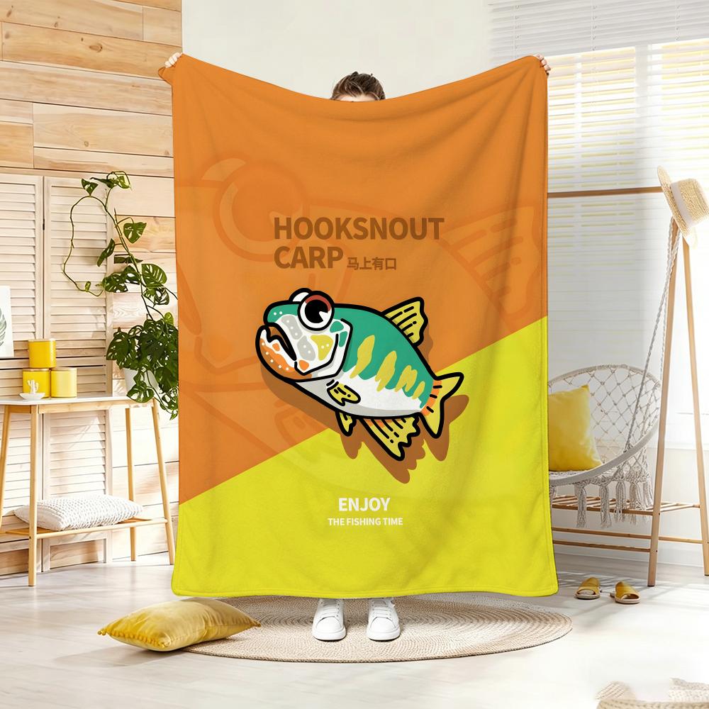 Cartoon F-Freshwater Game Fish Fishing Throw Lightweight 240G Flannel Blanket Soft Skin-Friendly For Summer Cooling