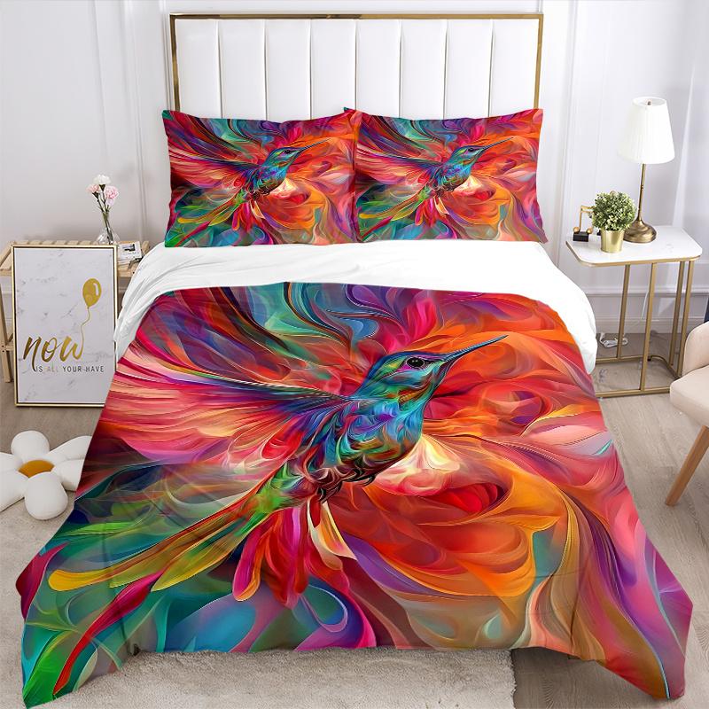 3pcs Whirling Colors Hummingbird's Dance Printed Quilt Set - Soft and Comfortable Quilt Cover for Bedroom, Guest Room and Dormitory