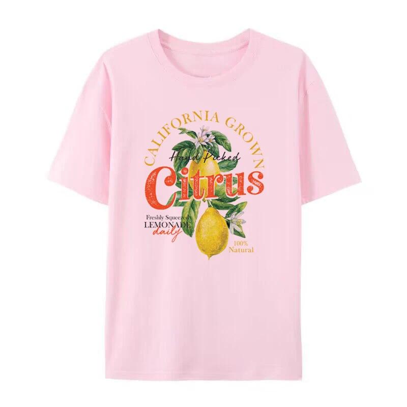 Retro Aesthetic Citrus Women T-Shirts Cute Lemon Fruit T Shirt Short Sleeve Loose Botanical Tshirt Vintage Cottagecore Clothes