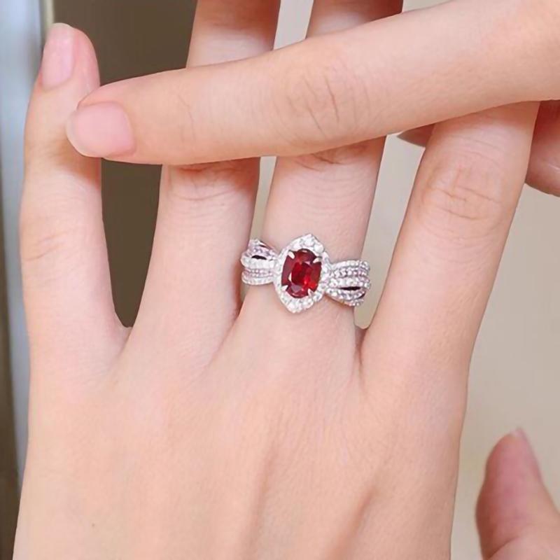 Huitan Charming Red Cubic Zirconia Ring for Engagement Party Female Delicate Wedding Band Exquisite Finger Accessories Jewelry