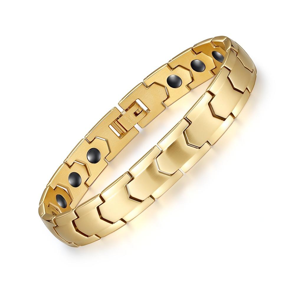 Stainless Steel Electroplated Non-fading Magnet Permanent Magnetic Germanium Titanium Steel Bracelet 21CM золотой