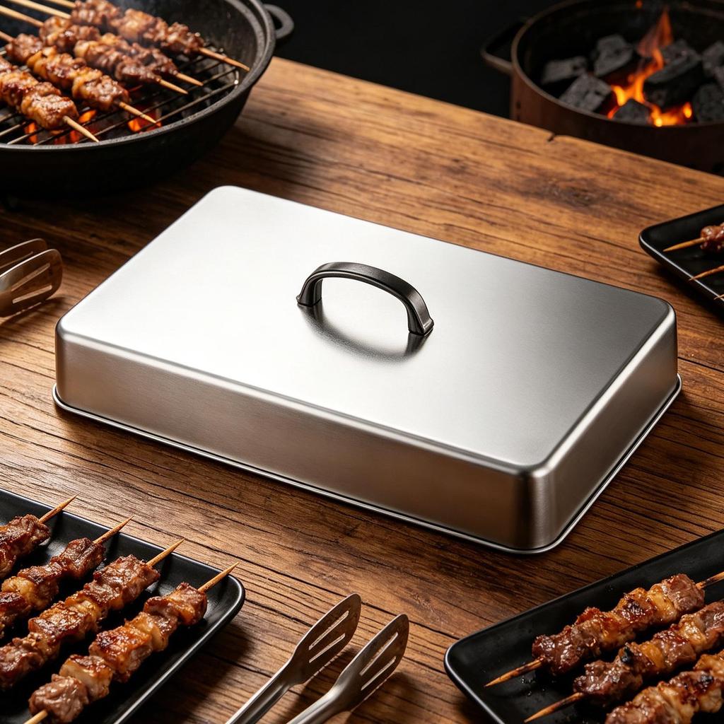 Stainless Steel Frying Pan Cover Barbecue Burgers Sandwiches Steak Pot Lid Rectangular Grill Basting Cover Cheese Melting Dome