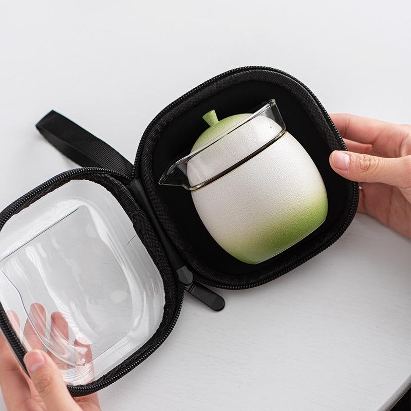 Lime travel tea set, one pot and two cups, Kuaike portable high-end business ceramic tea set, tea cup gift box, gift.