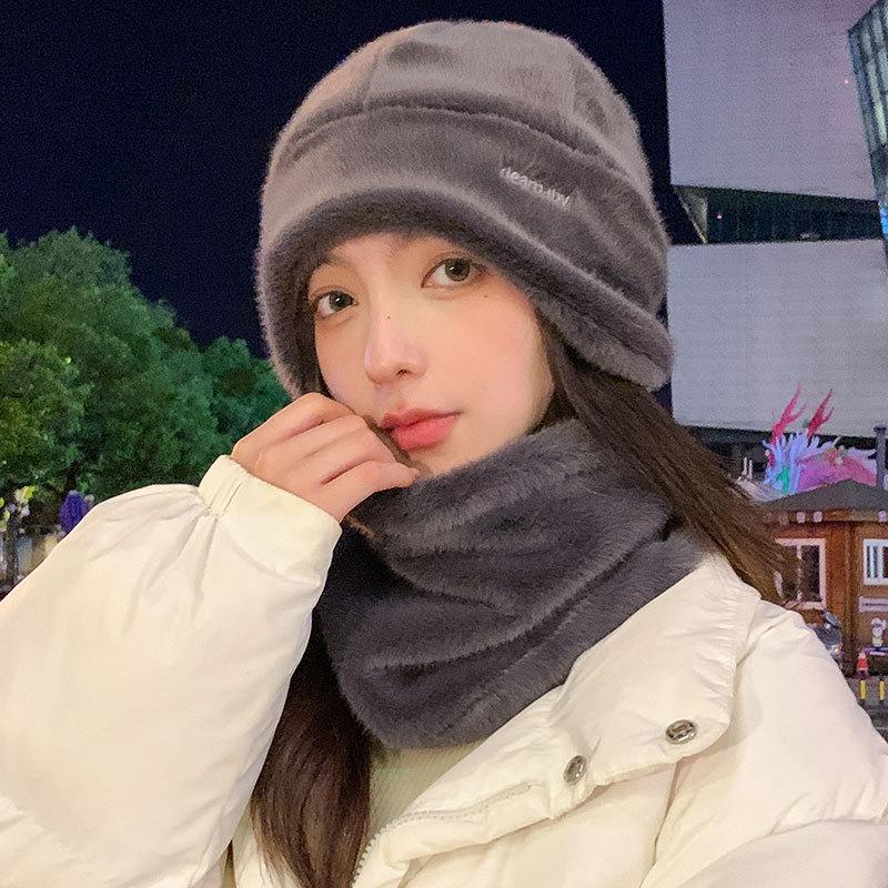 

Женская теплая шапка из плюшевой пряжи, осенне-зимняя, ветрозащитная, шарф-капюшон, лыжная вязаная хлопковая шапка, спортивная шапка для велоспорта separate hat (without scarf)