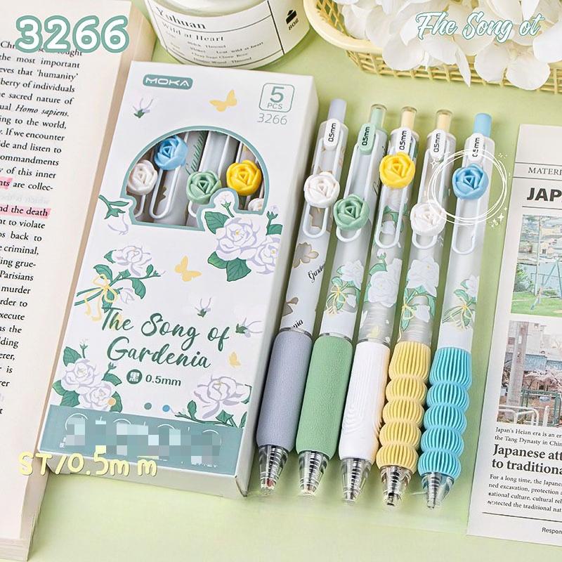 National Style Flower Series Soft-hold Black Pen Press Gel Pen Set, Quick-drying, Stress-relieving, High Appearance Level Practice Pen, Exam Pen