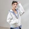 ICH MODE Women's Colorblock Loose Hooded Sweatshirt Jacket