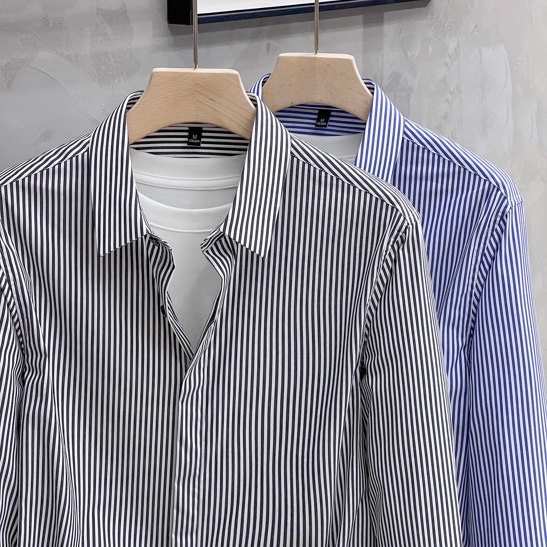 

2024 Spring Men s Long Sleeve Black Striped Business Casual Shirt XL чёрный