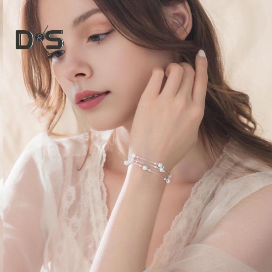 Women Bracelet Three-layered Stacking Bead Polished Pure Color Alloy Adjustable Lobster Clip Shopping Work Party Dating Wrist Chain Lady Jewelry