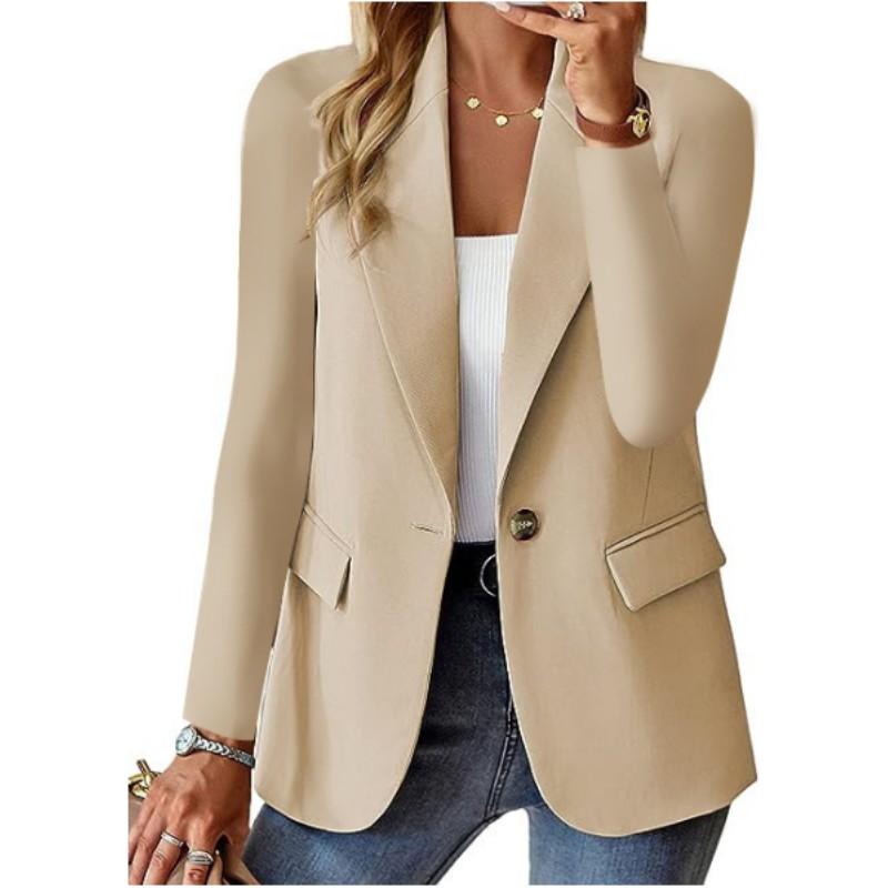 Women's Autumn Solid Color Long Sleeve Blazer Comfortable Casual V-Neck One Button Jacket