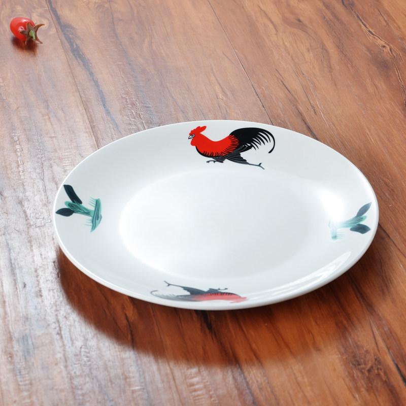 Retro Ceramic Rooster Shallow Bread Plate - Nostalgic Farmhouse Tableware for Restaurant or Hotel 6-inch Shallow Plate