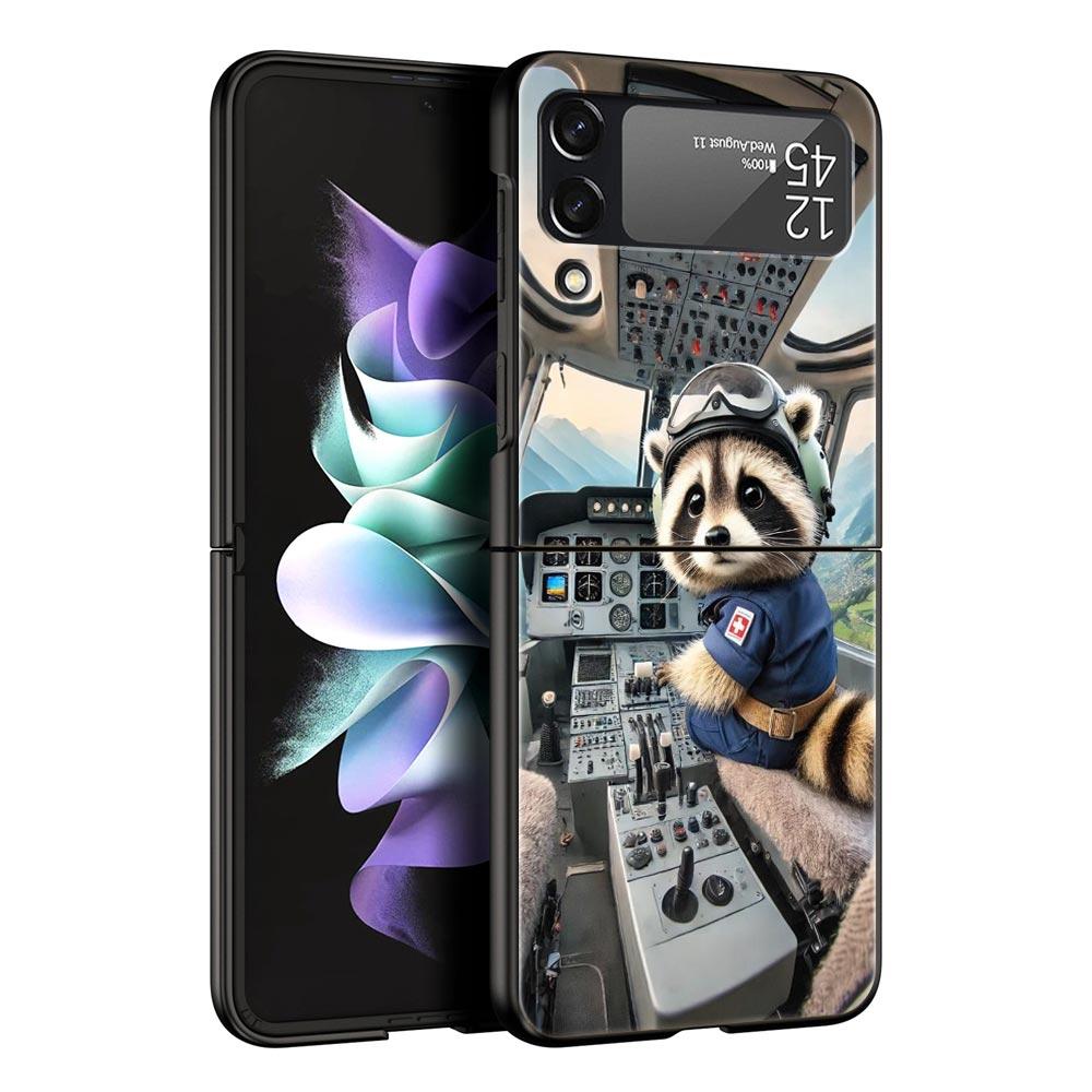 Mapache Hard PC Phone Case For Samsung Galaxy Z Flip 7 6 5 4 Black Cover For Galaxy Z Flip 3 Foldable Shell Fundas Capas Coque