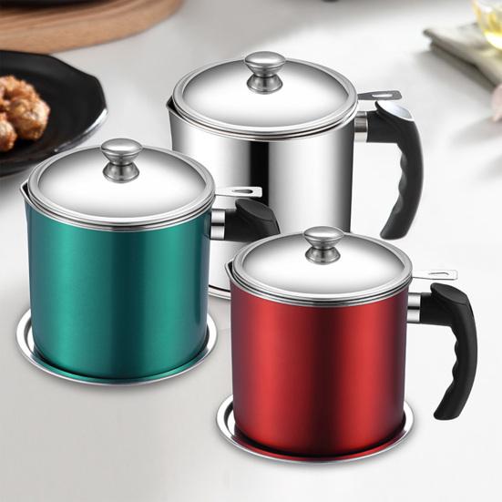 Stainless Steel Oil Can Container with Fine Filter Frying Oil Saver for Straining And Storing Cooking Oil Reuse 1.4L Capacity Rust-Proof Kitchen Oil