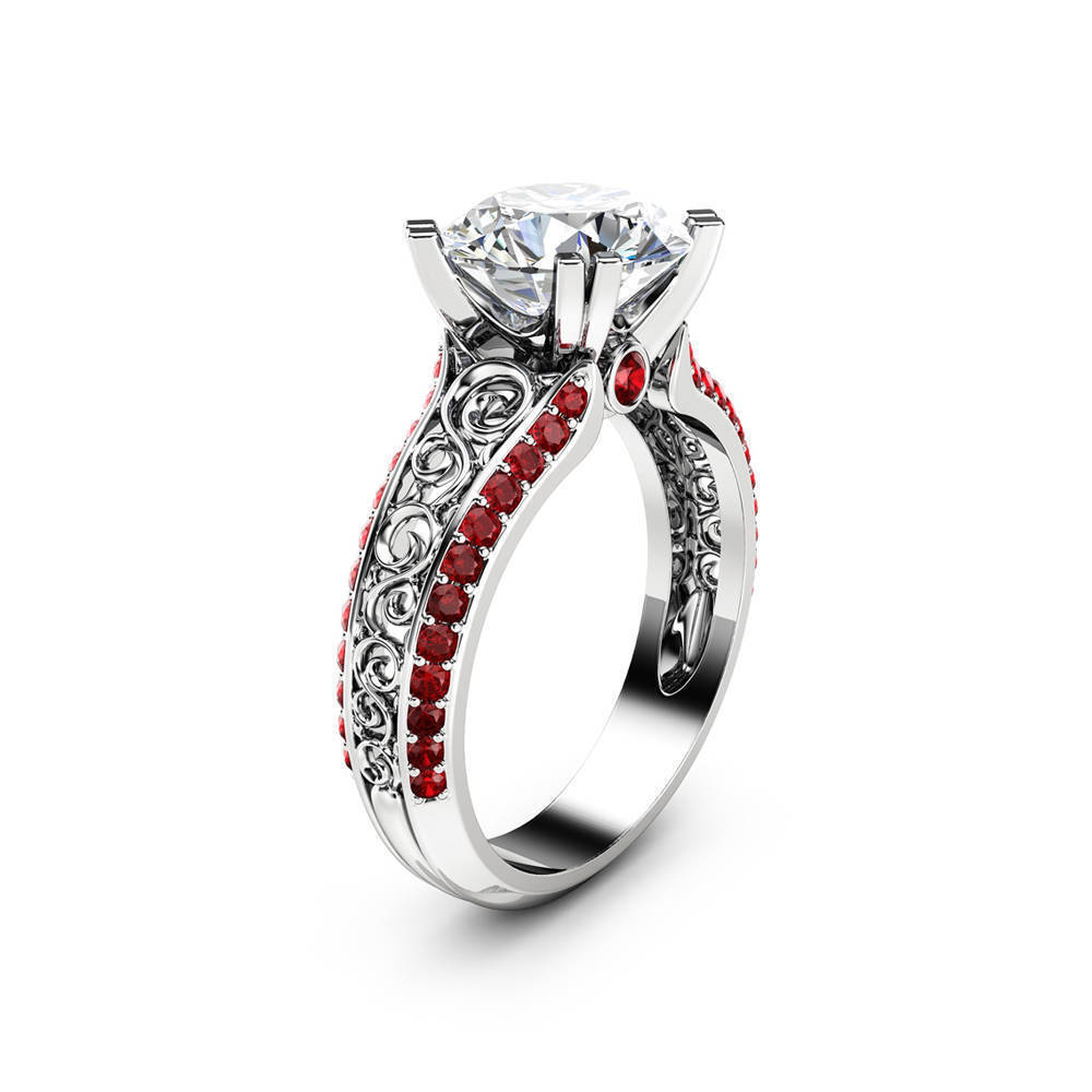WOSIKATE Vintage Micro-set With 14k Yellow Gold Plated Sapphire Ring For Women CopperFashion Jewelry Ruby Finger Ring