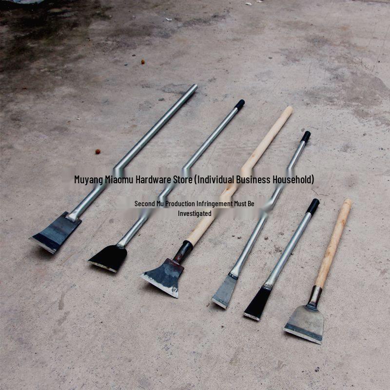 Kompakte Manganstahlschaufel: Schmale Klinge, Verlängerter Holzgriff, Scharfer Flachkopf – Ideal für Eis, Schnee, Zement und Wandreinigung.