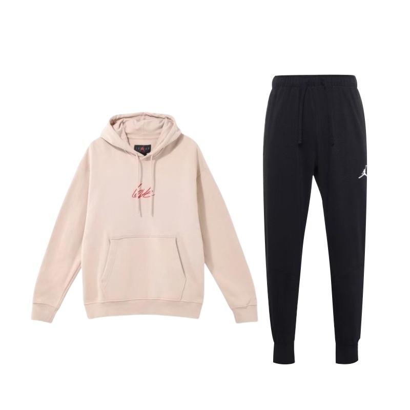 

Jordan Вышитые буквы с капюшоном и длинными рукавами, трикотажные брюки, повседневный спортивный костюм для мужчин FD4801-292+DQ7333-010 L