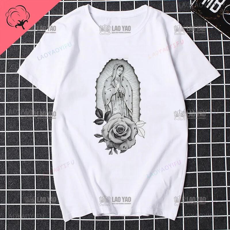Unsere Liebe Frau von Guadalupe Jungfrau Maria Die Madonna Religiöses Grafisches T-Shirt Sommer Herren Damen Kurzarm Rundhals Streetwear Oberteile