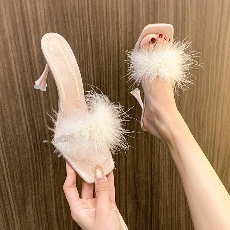 Fairy style slippers wear new summer models, fine heels, high heels, elegant open-toed cool slippers