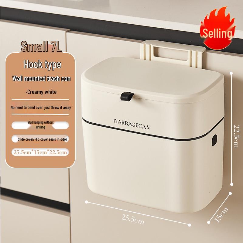 Wall-Mounted Kitchen & Bathroom Trash Bin with Lid and Crevice Design