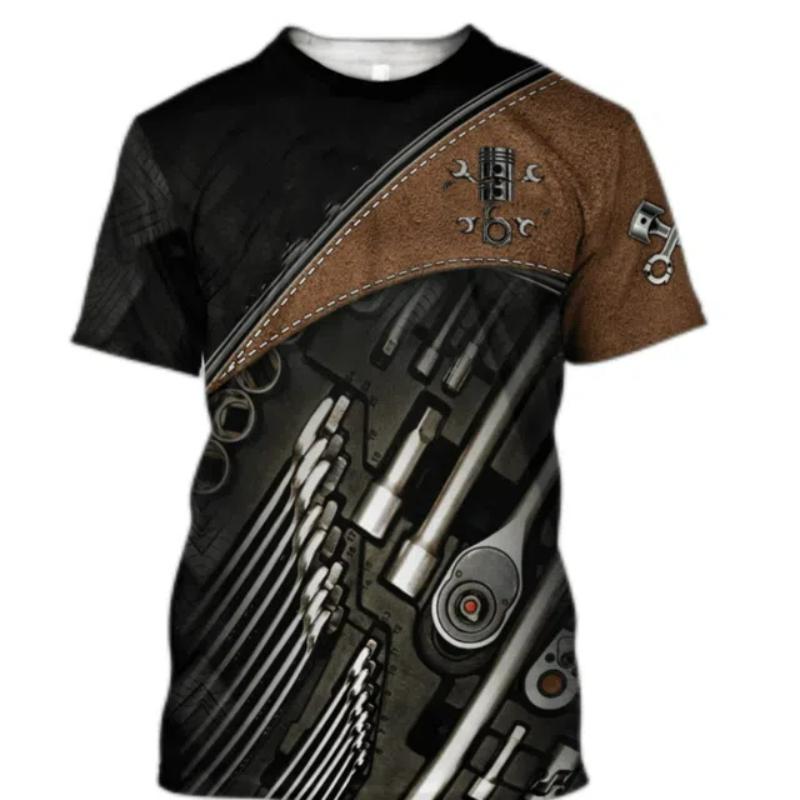 Men T Shirt Vintage T-shirt Summer Clothing Mechanic 3d Print Tops 6Xl Street Casual Sports Oversized Pullover Multiple Options