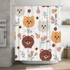 Adorable Cartoon Bear Print Shower Curtain for Bathroom Decoration White Floral Design Shower Panels Set with Hook Rings (180x27