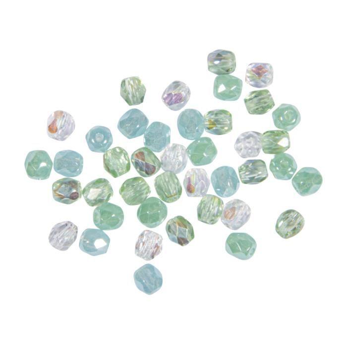 Perle facettée en verre - RAYHER - 4 mm - Vert marin - Boîte de 100 pièces