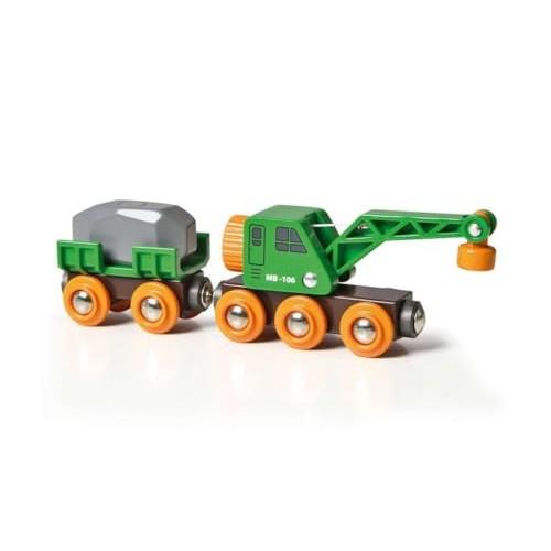 BRIO Wooden Rail Educational Toy Green Crane Wagon Ages 3 to 33698 Birthday Christmas Present Indoor Play Boys Girls Brain Training