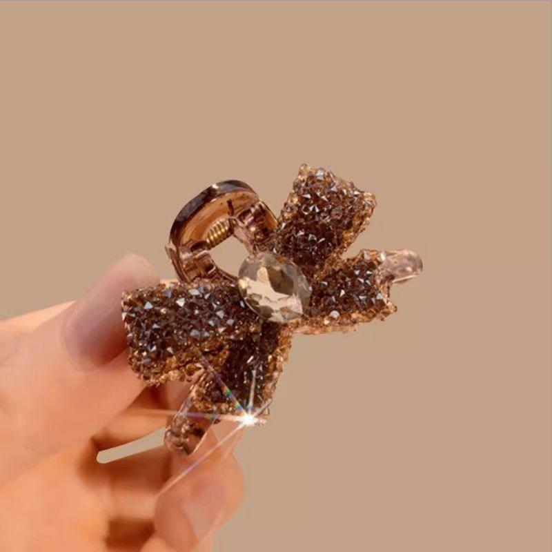 2Pcs Light Luxury Full Diamond Bow Small Shark Clips Cute Traceless Hair Accessories For Women Girls Temperament Hair Claw