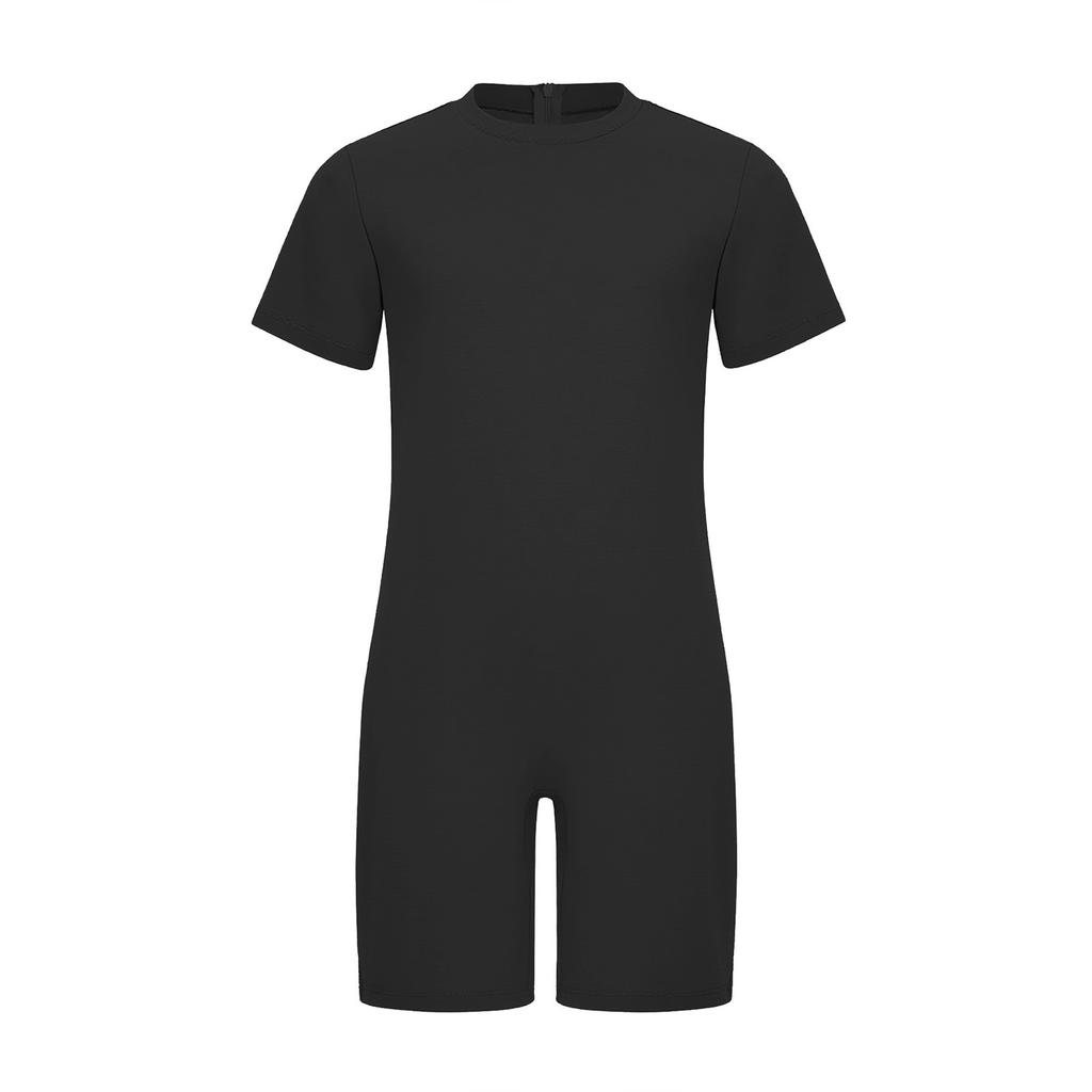 Boys Girls Adaptive Clothing Short Sleeve Round Neck Back Invisible Zipper Solid Color Jumpsuit