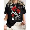 Fresh Beautiful Red Flower Pattern Womens T Shirts Cotton Casual T-Shirt Summer O-Neck Clothes Oversized Sportswear