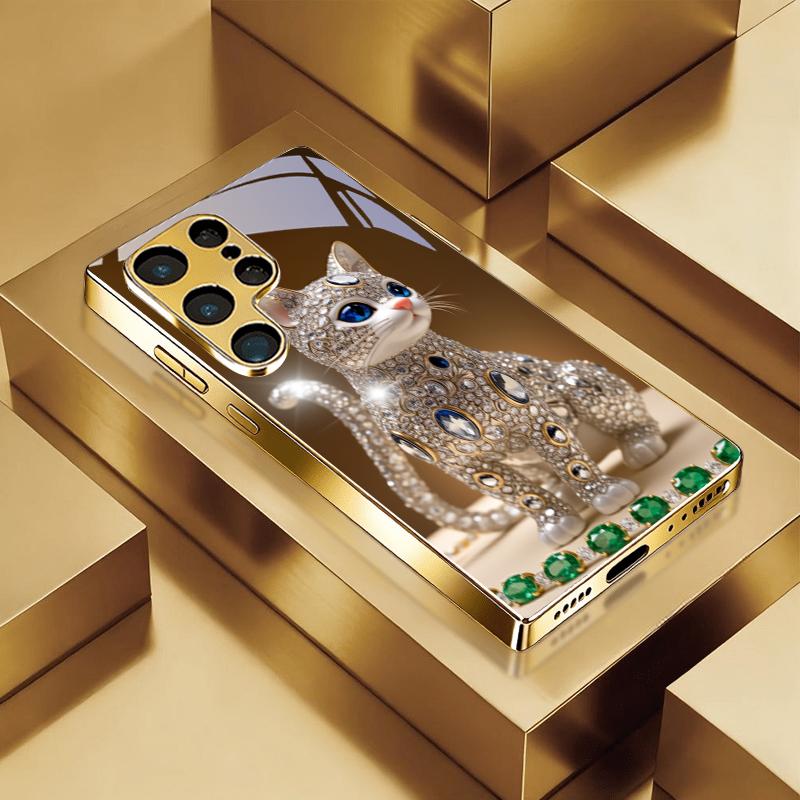 Diamond Glow Art Electroplated Golden Phone Case For Samsung Galaxy S25 S24 S26 S23 S22 S21 S20 Ultra Plus FE S26+ Glass Cover