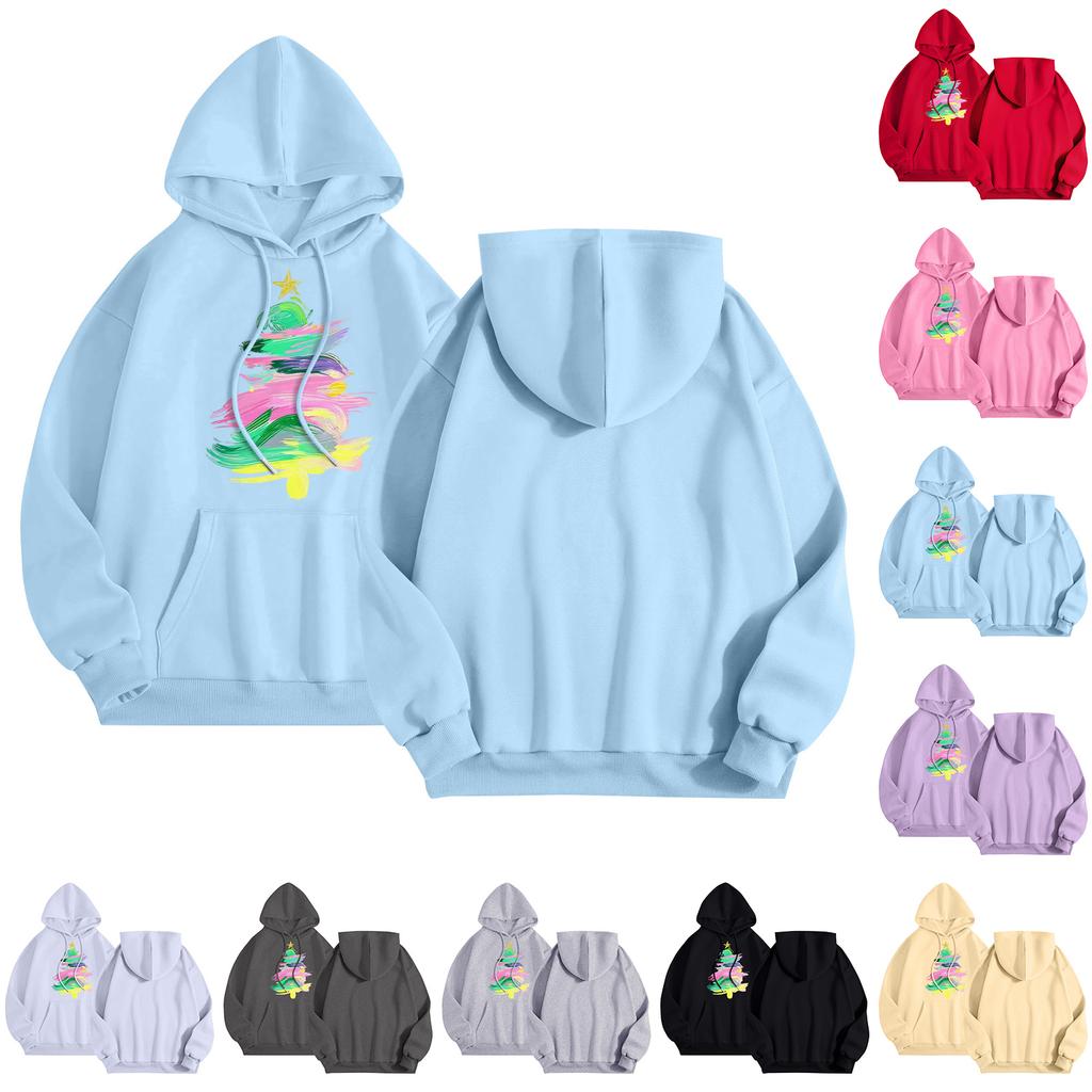 Women's Round Neck Long Sleeve Casual Printed Top Hooded Sweatshirt