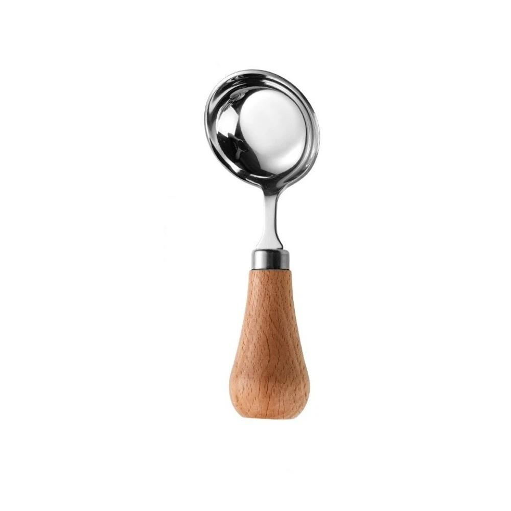 Round Bottom Stainless Steel Soup Spoon Wooden Handle Standing Rice Spoon Kids Spoon Camping Short Light Brown
