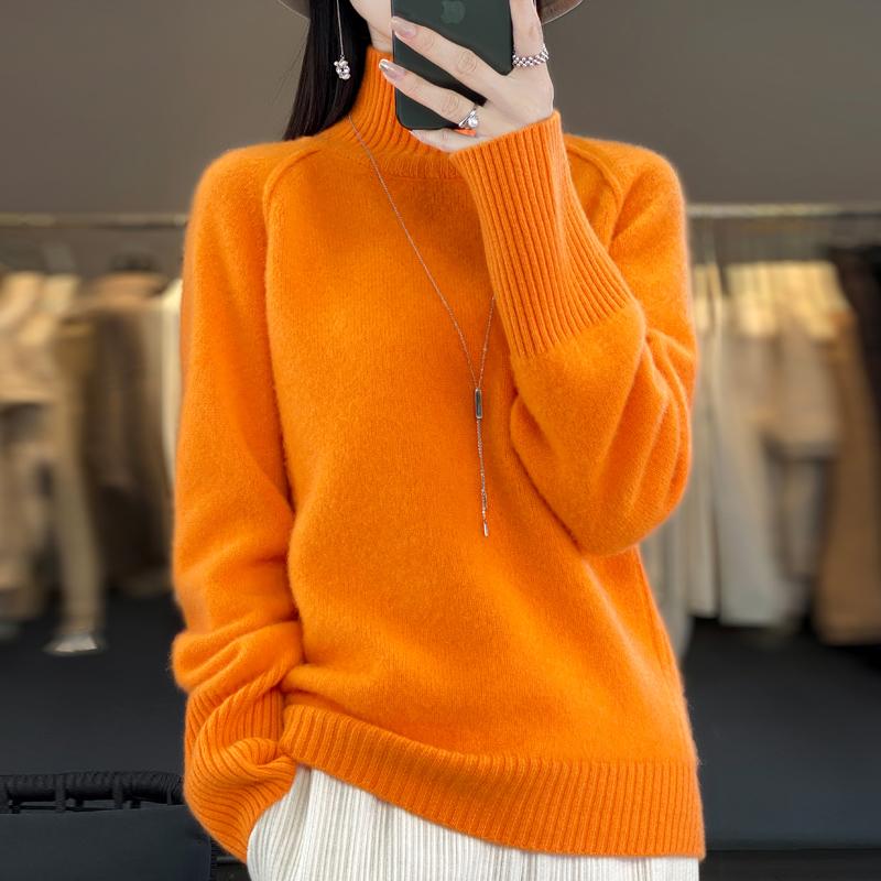 Women's Cashmere Sweater Qinghe Cashmere 30% Cashmere 70% Wool Warm and Fashionable All-match Autumn and Winter
