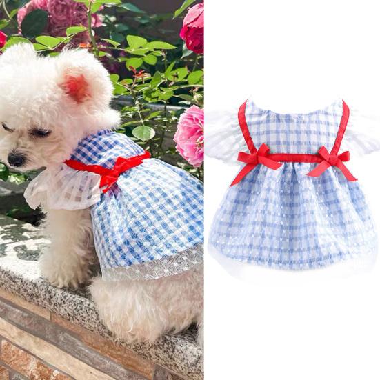 

Юбка с летающими рукавами, очаровательное платье принцессы в клетку с круглым вырезом и ветрозащитным рисунком в клетку S синий