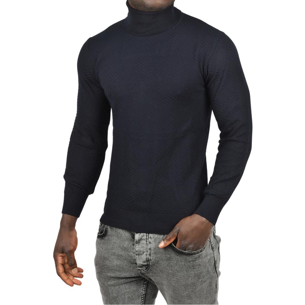 DeepSEA  Desenli Dar Kesim Tam Balıkçı Yaka Triko Boğazlı Kazak 2505510