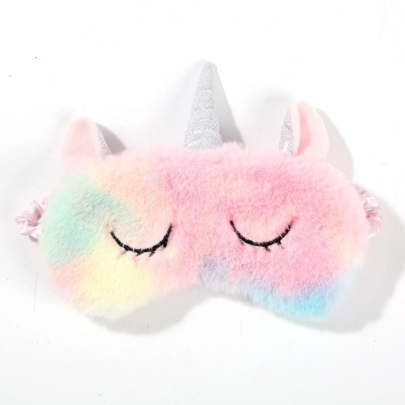 Rainbow Unicorn Plush Eye Mask - Light-Blocking and Cute Cartoon Design